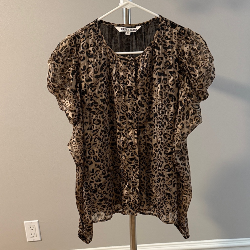 Walter Baker Animal Print Blouse in Black and Brown
